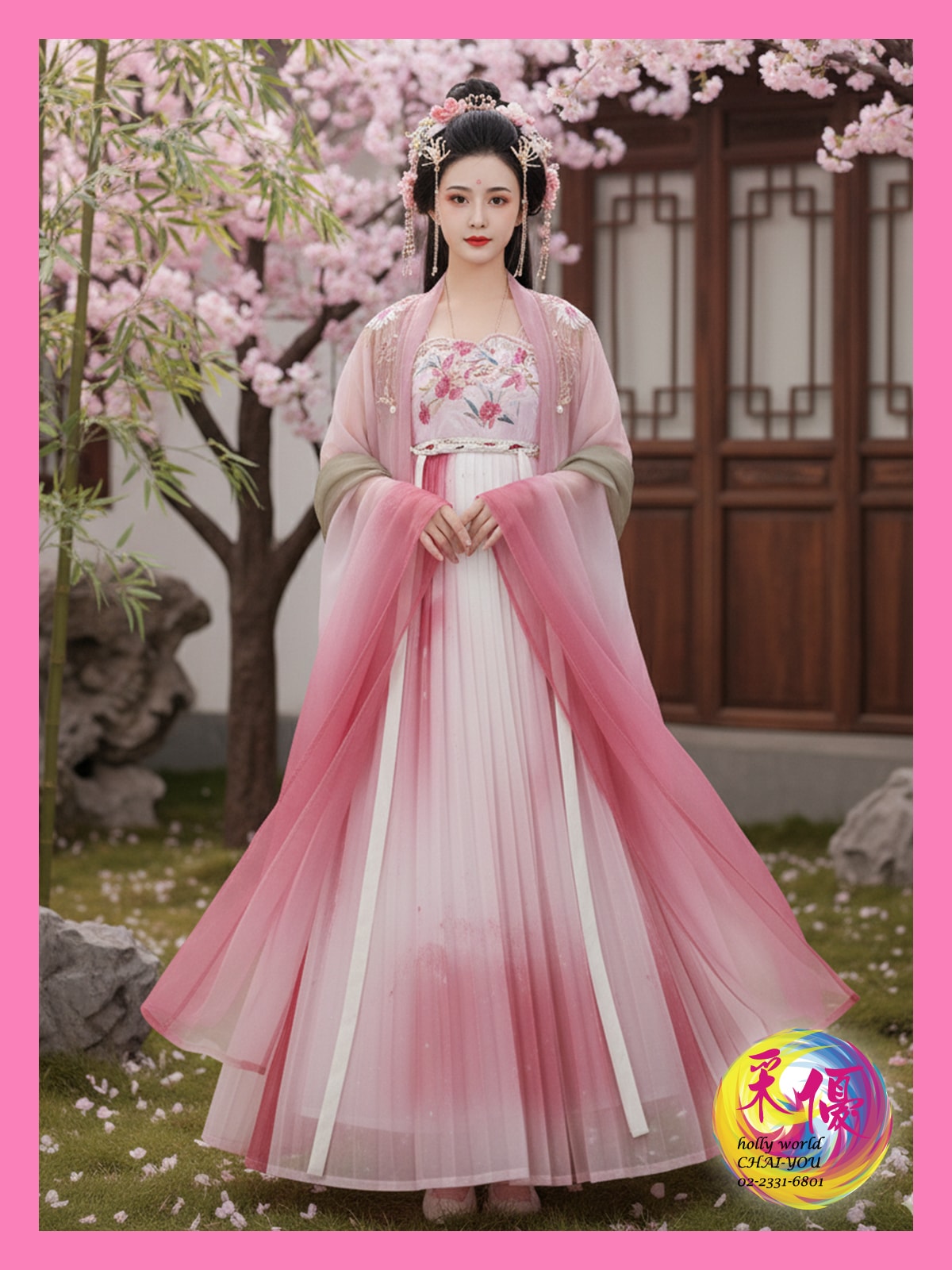 唐粉繡花女漢服 - 主圖